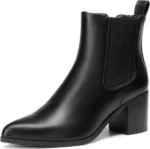DREAM PAIRS Women's Retro Elastic Chelsea Ankle Boots Fashion Low Chunky Block Heel Pointed Toe Fall Heeled Booties Shoes