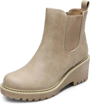 DREAM PAIRS Women's Wedge Chelsea Ankle Boots Fashion Round Toe Low Wedge Heel Platform Booties Shoes