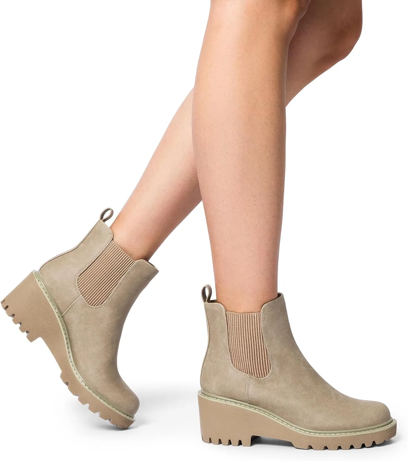 DREAM PAIRS Women's Wedge Chelsea Ankle Boots Fashion Round Toe Low Wedge Heel Platform Booties Shoes