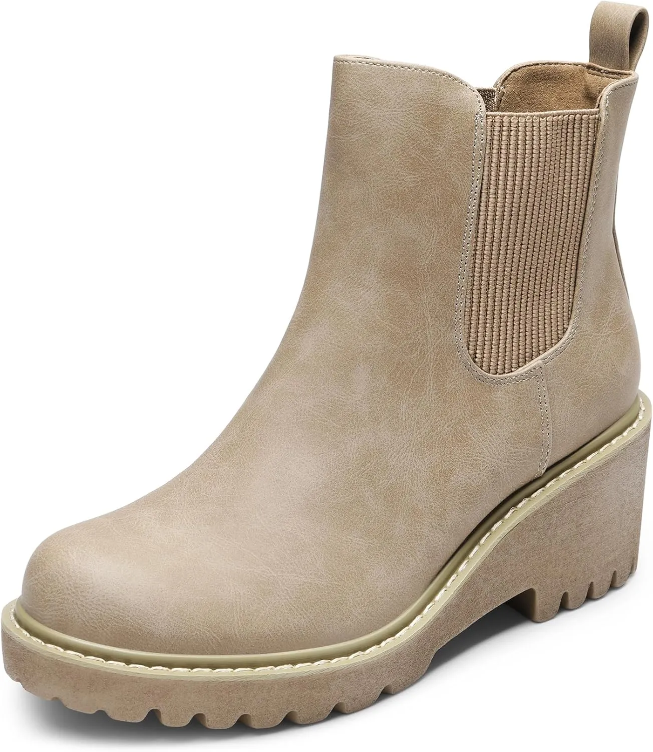 DREAM PAIRS Women's Wedge Chelsea Ankle Boots Fashion Round Toe Low Wedge Heel Platform Booties Shoes