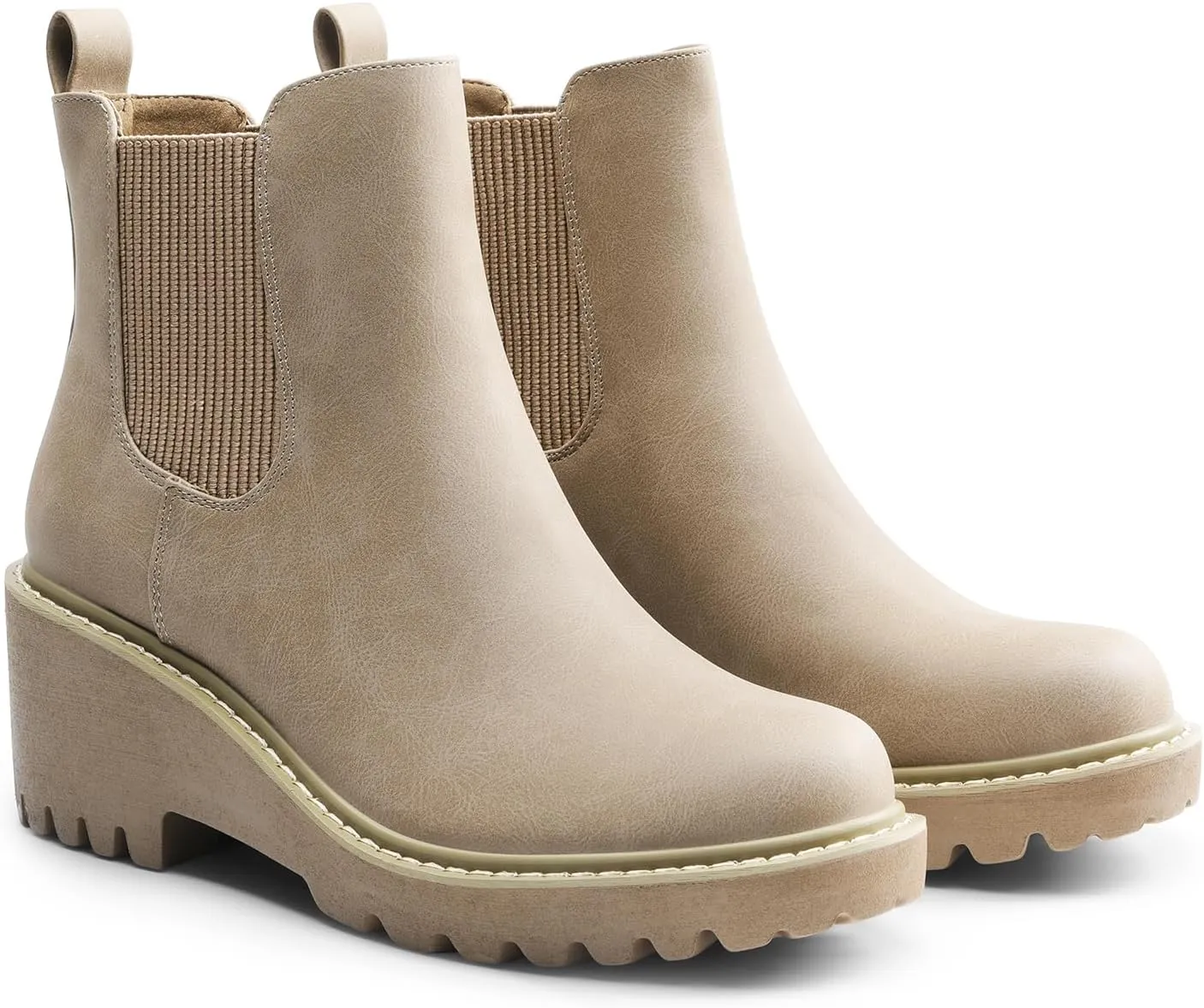 DREAM PAIRS Women's Wedge Chelsea Ankle Boots Fashion Round Toe Low Wedge Heel Platform Booties Shoes