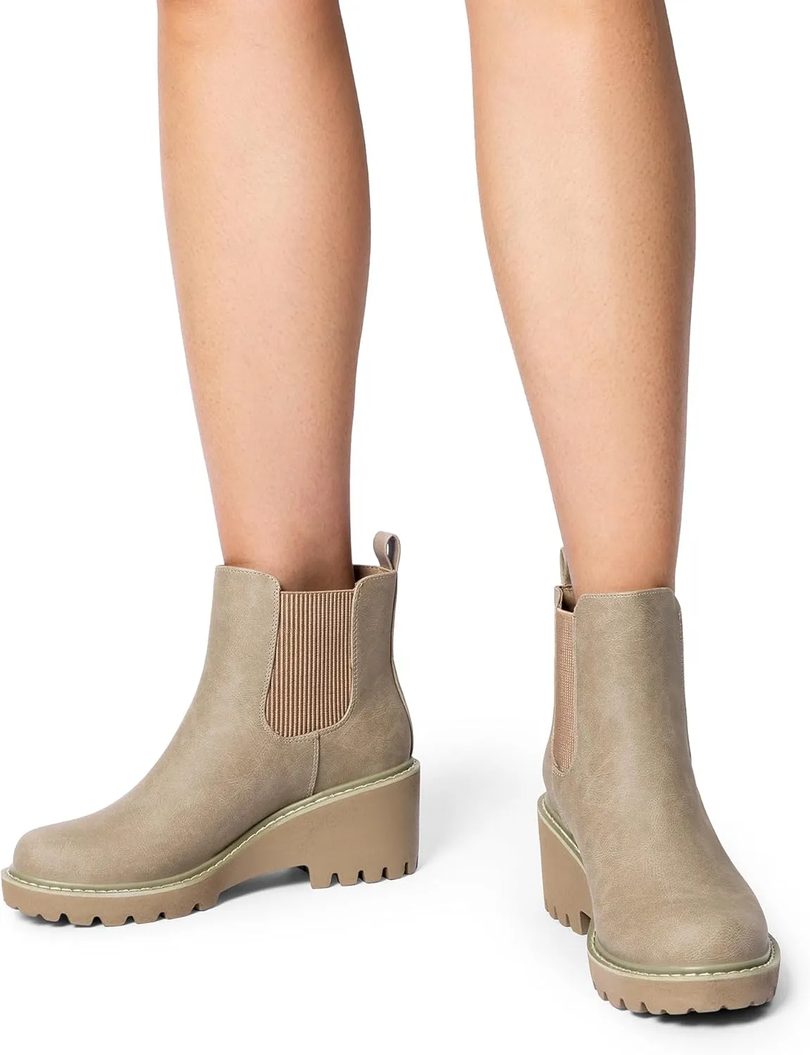 DREAM PAIRS Women's Wedge Chelsea Ankle Boots Fashion Round Toe Low Wedge Heel Platform Booties Shoes