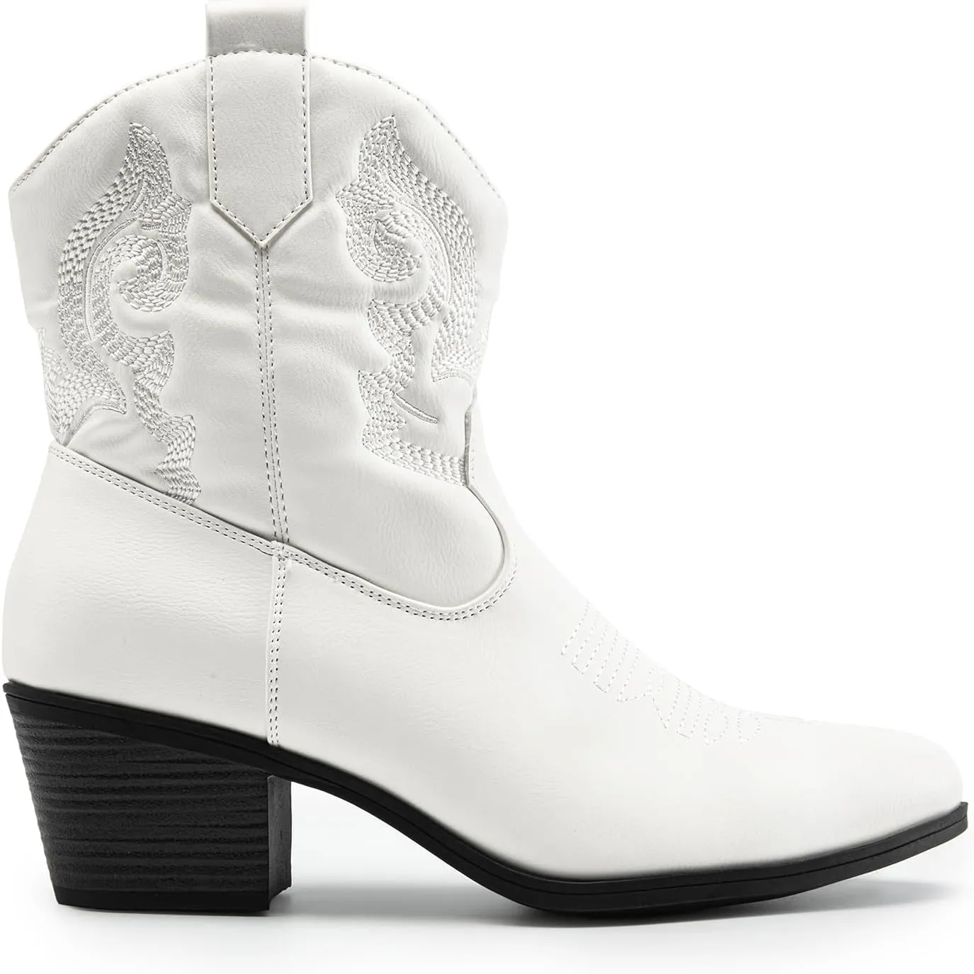 DREAM PAIRS Women's Western Cowboy Cowgirl Embroidered Ankle Boots Fashion Low chunky Heel Round Toe Fall Short Booties Shoes