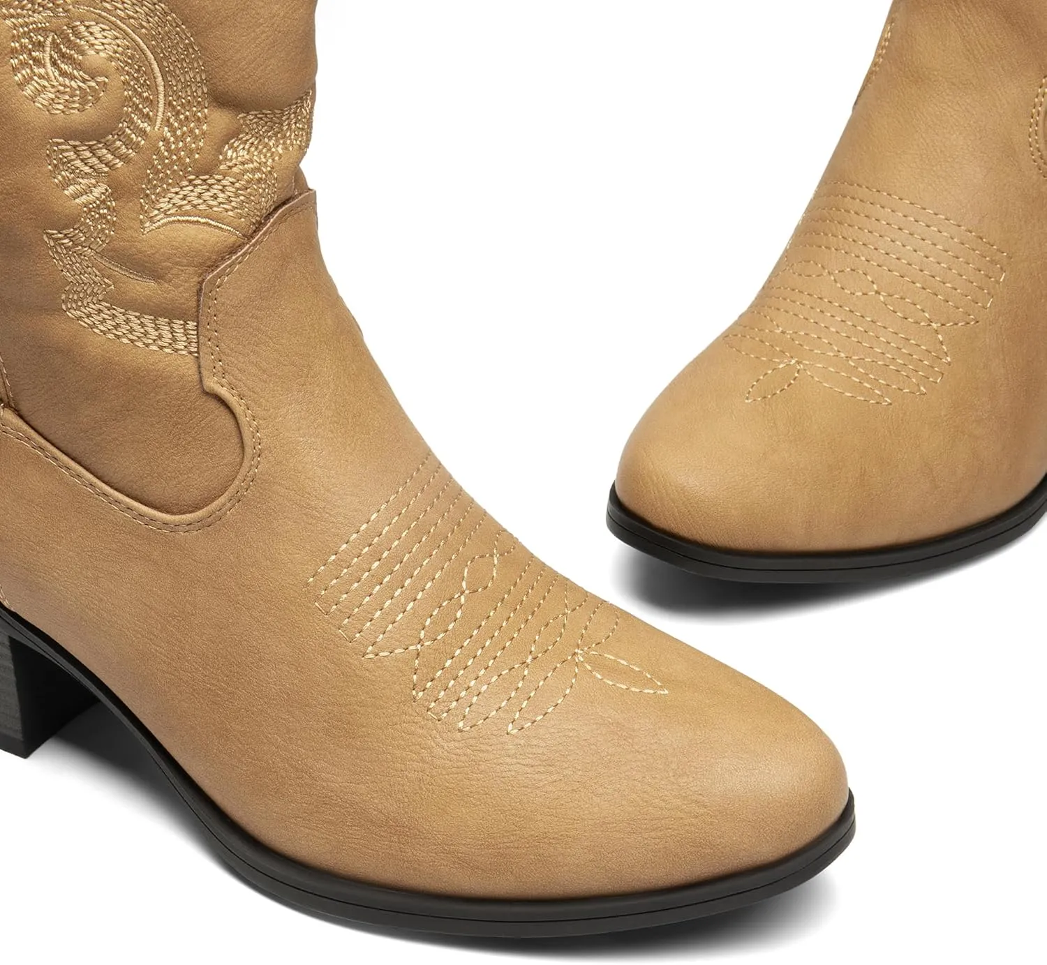 DREAM PAIRS Women's Western Cowboy Cowgirl Embroidered Ankle Boots Fashion Low chunky Heel Round Toe Fall Short Booties Shoes