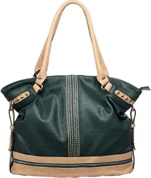DS Designer Color Block Bold Ivy stitching Studs shoulder zipper L bag handbag