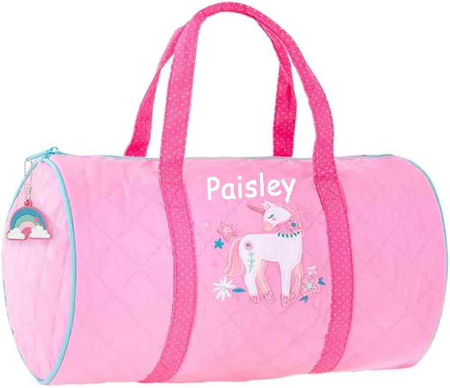 Duffle Bag for Girls Kids Unicorn Travel Bag - Quilted Overnight or Gym Tote Bag Personalized with Custom Name