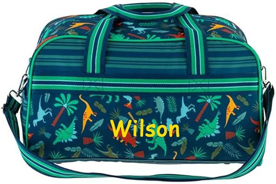 Duffle Bag - Personalized Dinosaur Bag for Travel - Kids Garment Luggage Tote for Overnight or Weekend Gym Bag