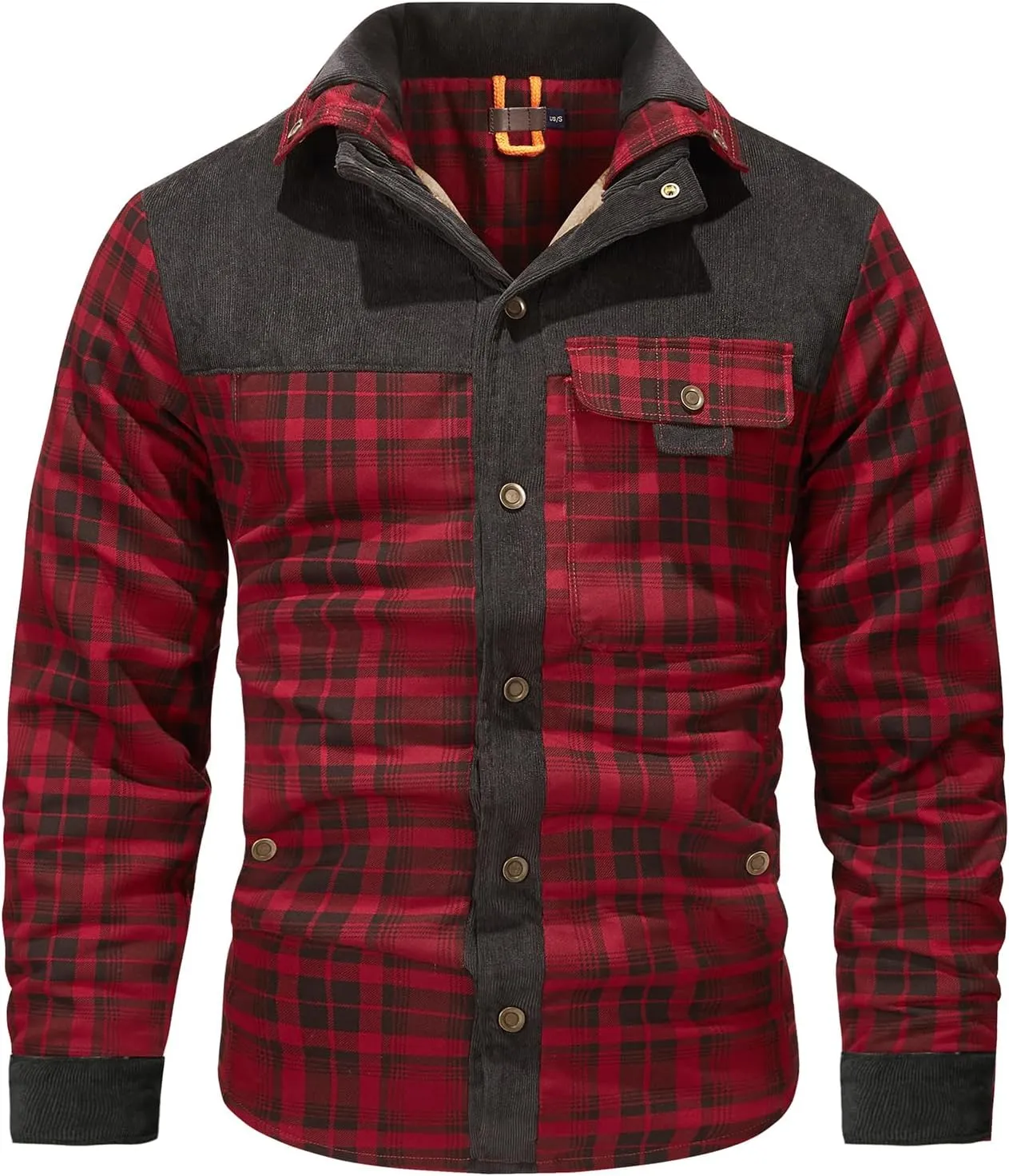 Eisctnd Men's Sherpa Lined Flannel Jacket Outdoor Long Sleeve Plaid Fleece Shirt Warm Casual Button Down Coat