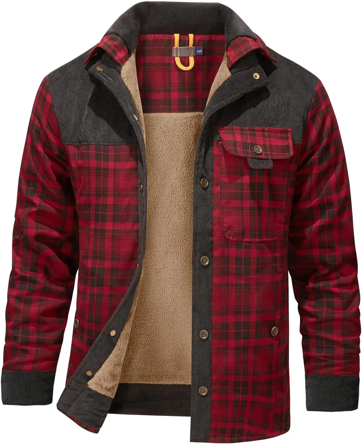 Eisctnd Men's Sherpa Lined Flannel Jacket Outdoor Long Sleeve Plaid Fleece Shirt Warm Casual Button Down Coat