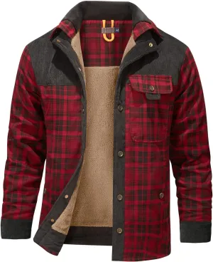 Eisctnd Men's Sherpa Lined Flannel Jacket Outdoor Long Sleeve Plaid Fleece Shirt Warm Casual Button Down Coat