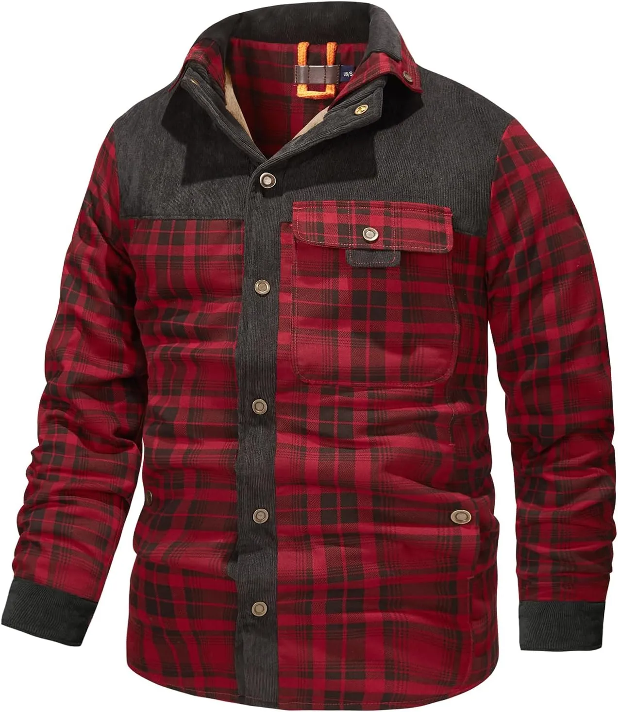 Eisctnd Men's Sherpa Lined Flannel Jacket Outdoor Long Sleeve Plaid Fleece Shirt Warm Casual Button Down Coat