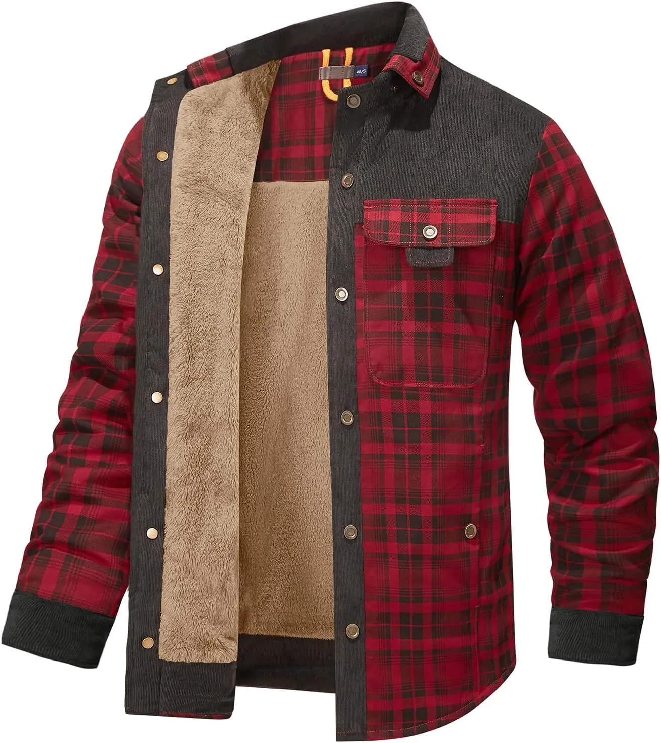 Eisctnd Men's Sherpa Lined Flannel Jacket Outdoor Long Sleeve Plaid Fleece Shirt Warm Casual Button Down Coat