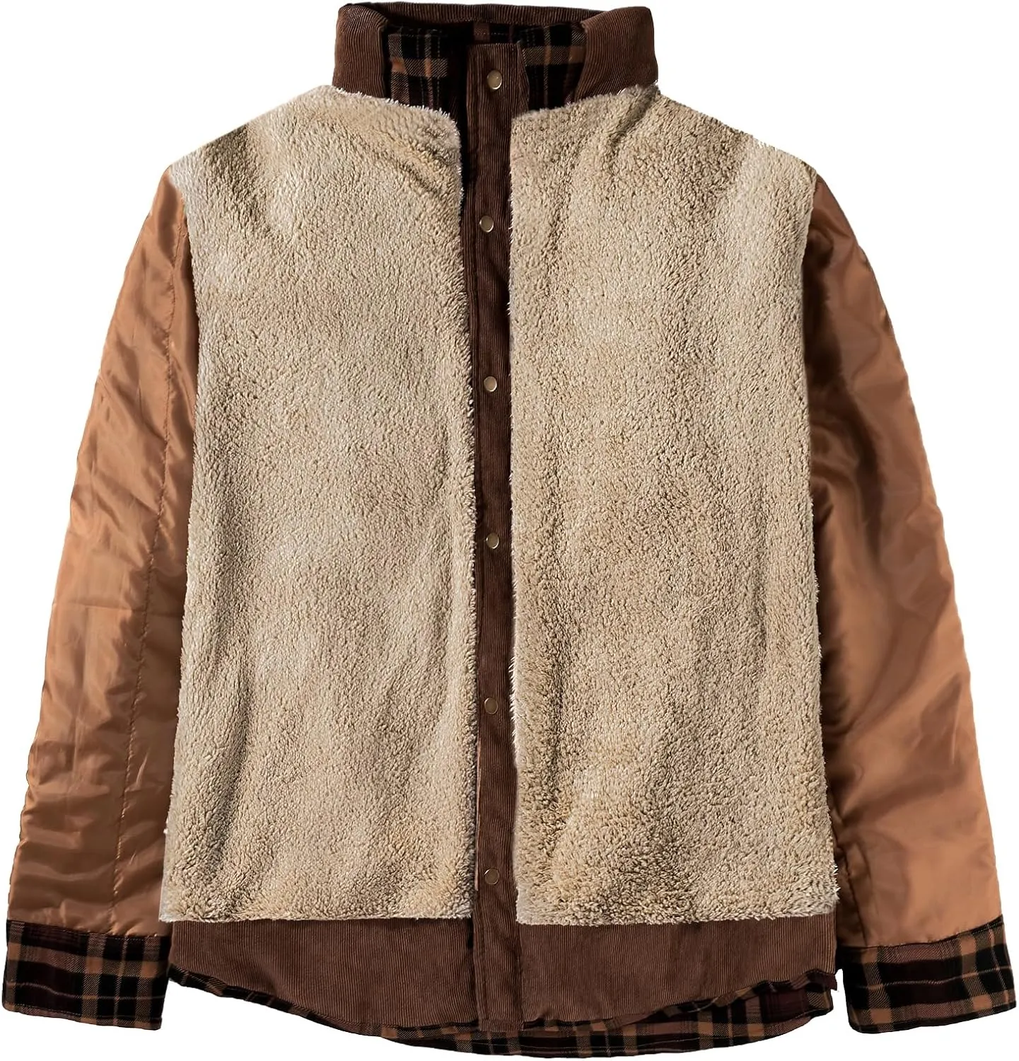Eisctnd Men's Sherpa Lined Flannel Jacket Outdoor Long Sleeve Plaid Fleece Shirt Warm Casual Button Down Coat