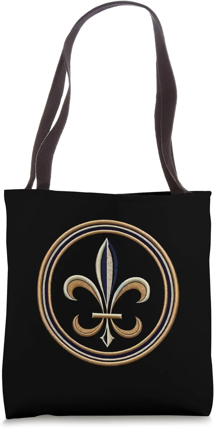 Elegant Fleur de Lys Embroidery Motif Tote Bag