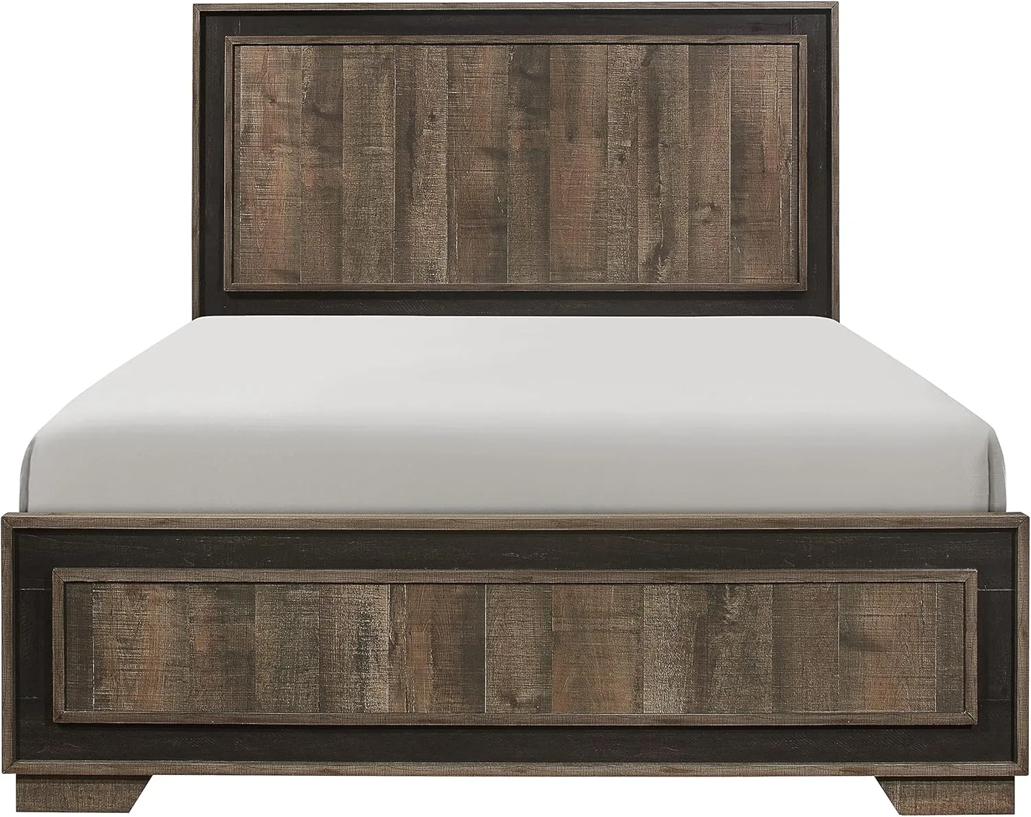 Elegant Queen Size Bed for Relaxing, Modern Two-Tone Finish, Embossed Faux-Wood Design