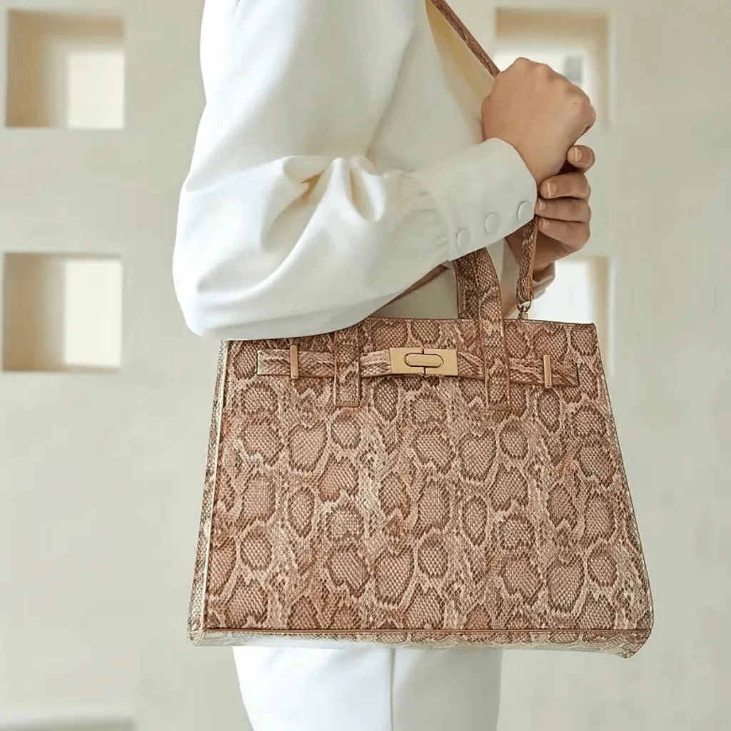 Elegant Snakeskin Pattern Satchel Bag