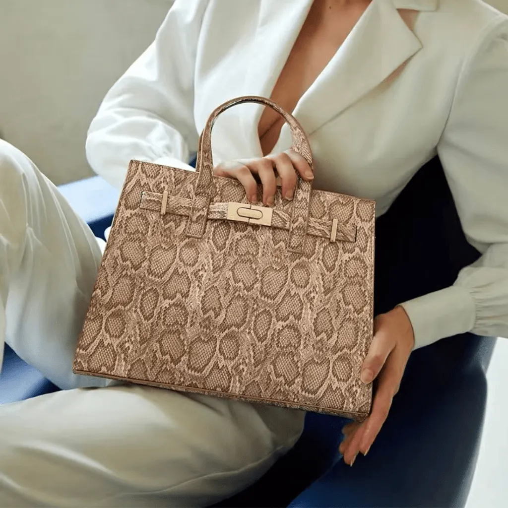 Elegant Snakeskin Pattern Satchel Bag