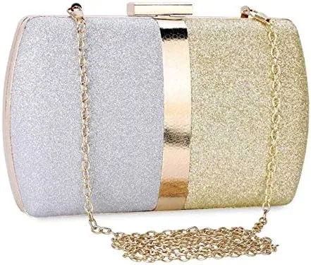 Elegant Three-Tone Glitter Clutch Handbag: Perfect For Prom, Weddings and Evening Galas