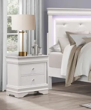 Elegant Traditional Nightstand with 3 Drawers, Faux Alligator Embossed Fronts, White Finish, Wooden Furniture