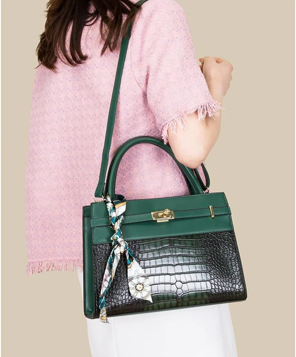 Elegant Women's Crocodile Pattern Leather Handbag Set - 3PCS Fashion Tote & Crossbody Purse
