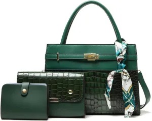 Elegant Women's Crocodile Pattern Leather Handbag Set - 3PCS Fashion Tote & Crossbody Purse