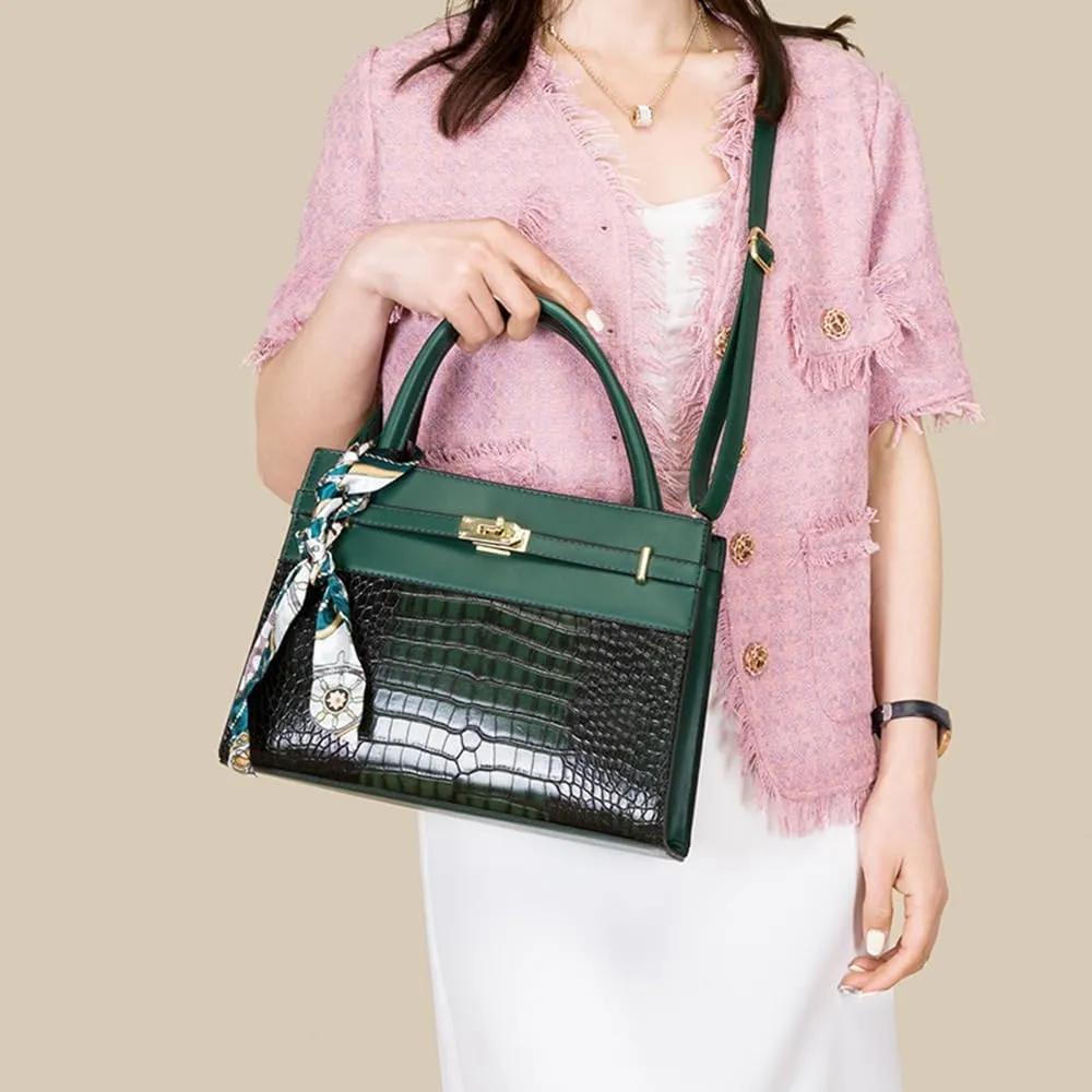 Elegant Women's Crocodile Pattern Leather Handbag Set - 3PCS Fashion Tote & Crossbody Purse
