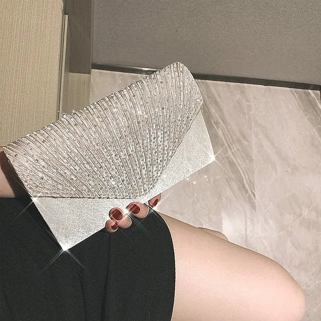 Elegant Women's Silver Glitter Clutch Bag with Textured Design – Perfect for Weddings, Evening Parties, and Formal Events