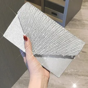 Elegant Women's Silver Glitter Clutch Bag with Textured Design – Perfect for Weddings, Evening Parties, and Formal Events