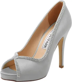 ELEGANTPARK EP11083 Women Pumps Peep Toe Rhinestones Platform High Heel Satin Evening Wedding Dress Shoes