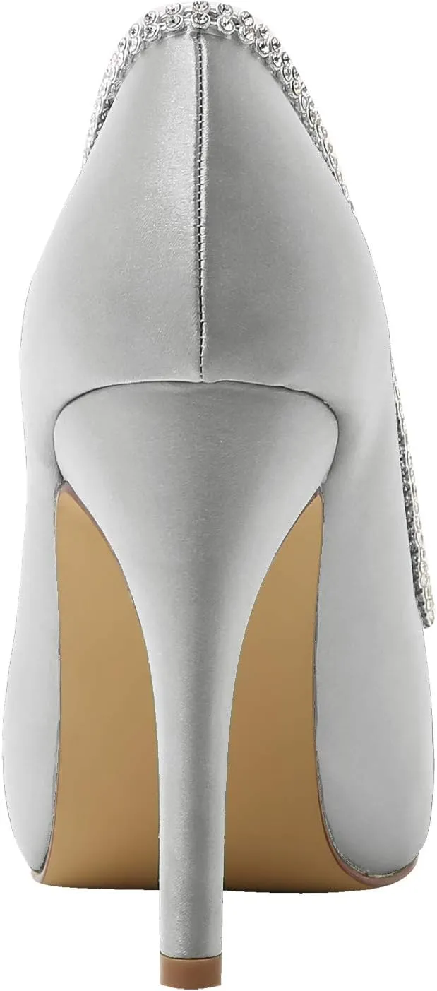 ELEGANTPARK EP11083 Women Pumps Peep Toe Rhinestones Platform High Heel Satin Evening Wedding Dress Shoes