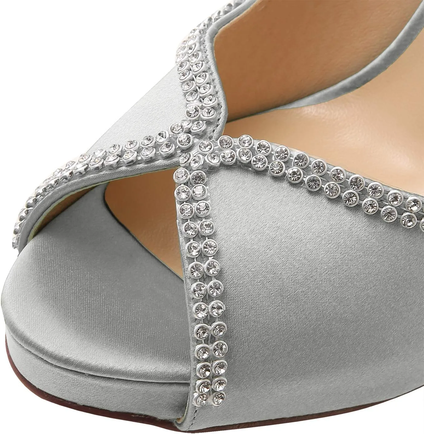 ELEGANTPARK EP11083 Women Pumps Peep Toe Rhinestones Platform High Heel Satin Evening Wedding Dress Shoes