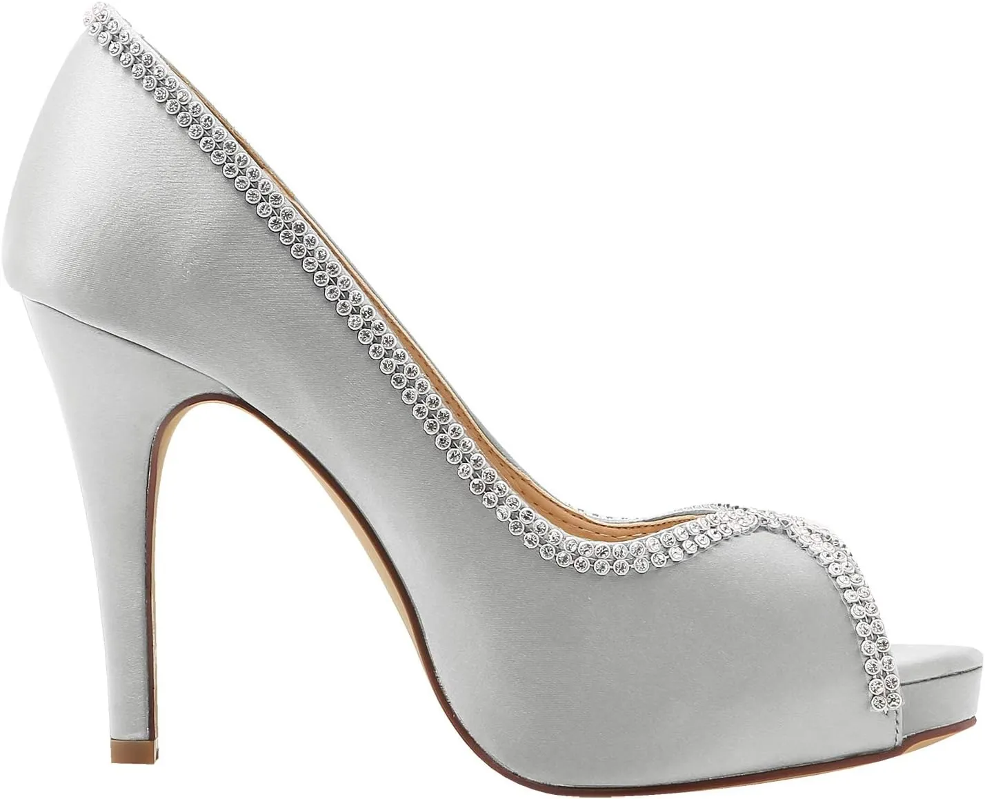 ELEGANTPARK EP11083 Women Pumps Peep Toe Rhinestones Platform High Heel Satin Evening Wedding Dress Shoes