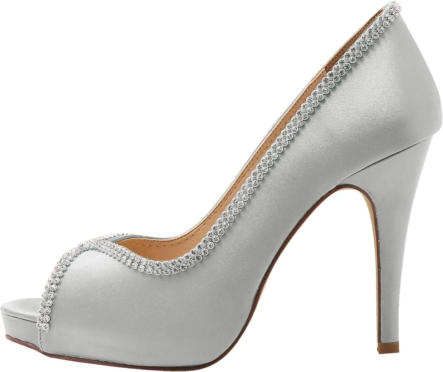 ELEGANTPARK EP11083 Women Pumps Peep Toe Rhinestones Platform High Heel Satin Evening Wedding Dress Shoes