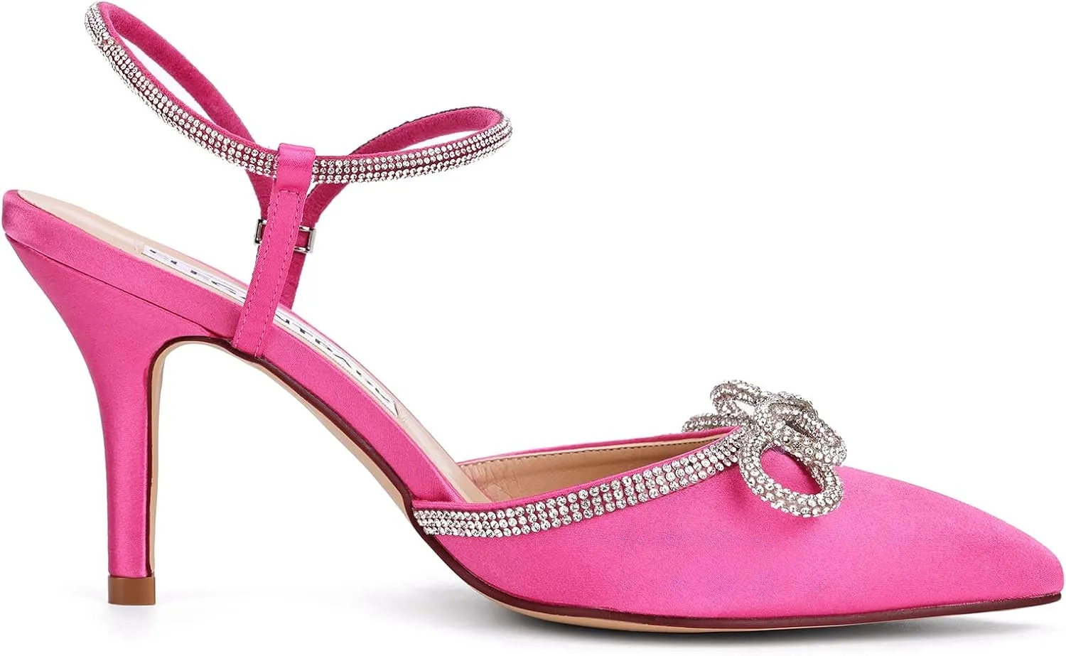 ELEGANTPARK Heels for Women Pointed Closed Toe Shoes Sexy Ankle Strap Rhinestones Bow High Heel Pumps Satin Wedding Evening Prom Dress Shoes