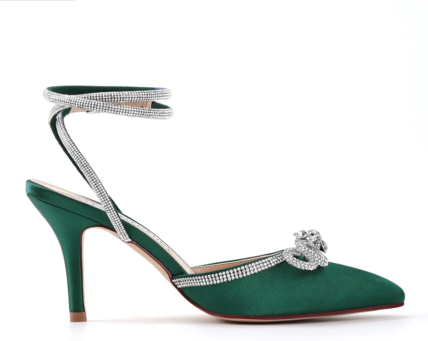 ELEGANTPARK Heels for Women Pointed Closed Toe Shoes Sexy Ankle Strap Rhinestones Bow High Heel Pumps Satin Wedding Evening Prom Dress Shoes