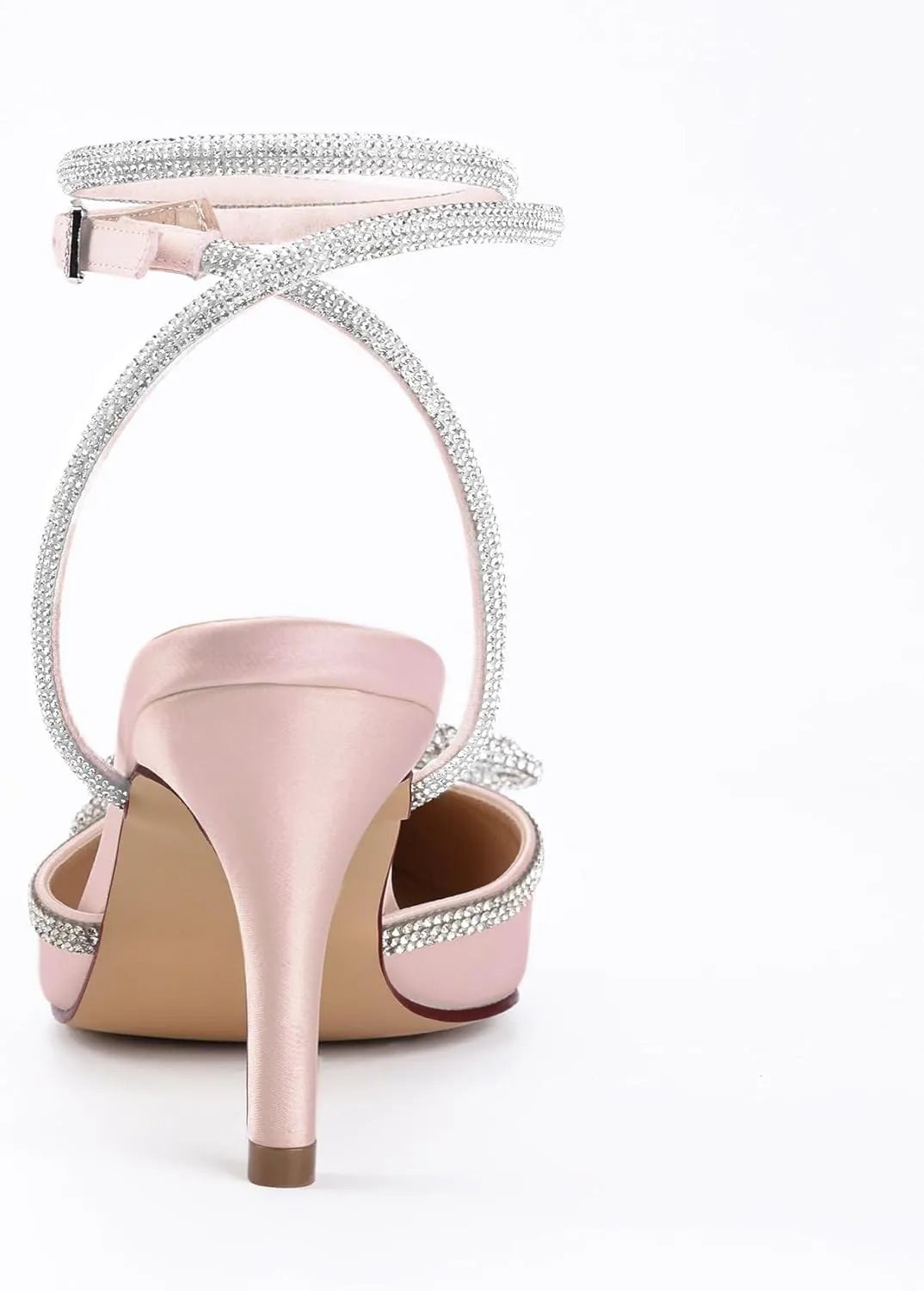 ELEGANTPARK Heels for Women Pointed Closed Toe Shoes Sexy Ankle Strap Rhinestones Bow High Heel Pumps Satin Wedding Evening Prom Dress Shoes
