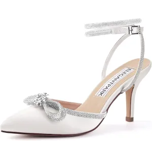 ELEGANTPARK Heels for Women Pointed Closed Toe Shoes Sexy Ankle Strap Rhinestones Bow High Heel Pumps Satin Wedding Evening Prom Dress Shoes