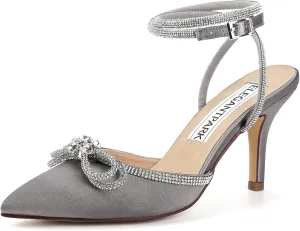 ELEGANTPARK Heels for Women Pointed Closed Toe Shoes Sexy Ankle Strap Rhinestones Bow High Heel Pumps Satin Wedding Evening Prom Dress Shoes