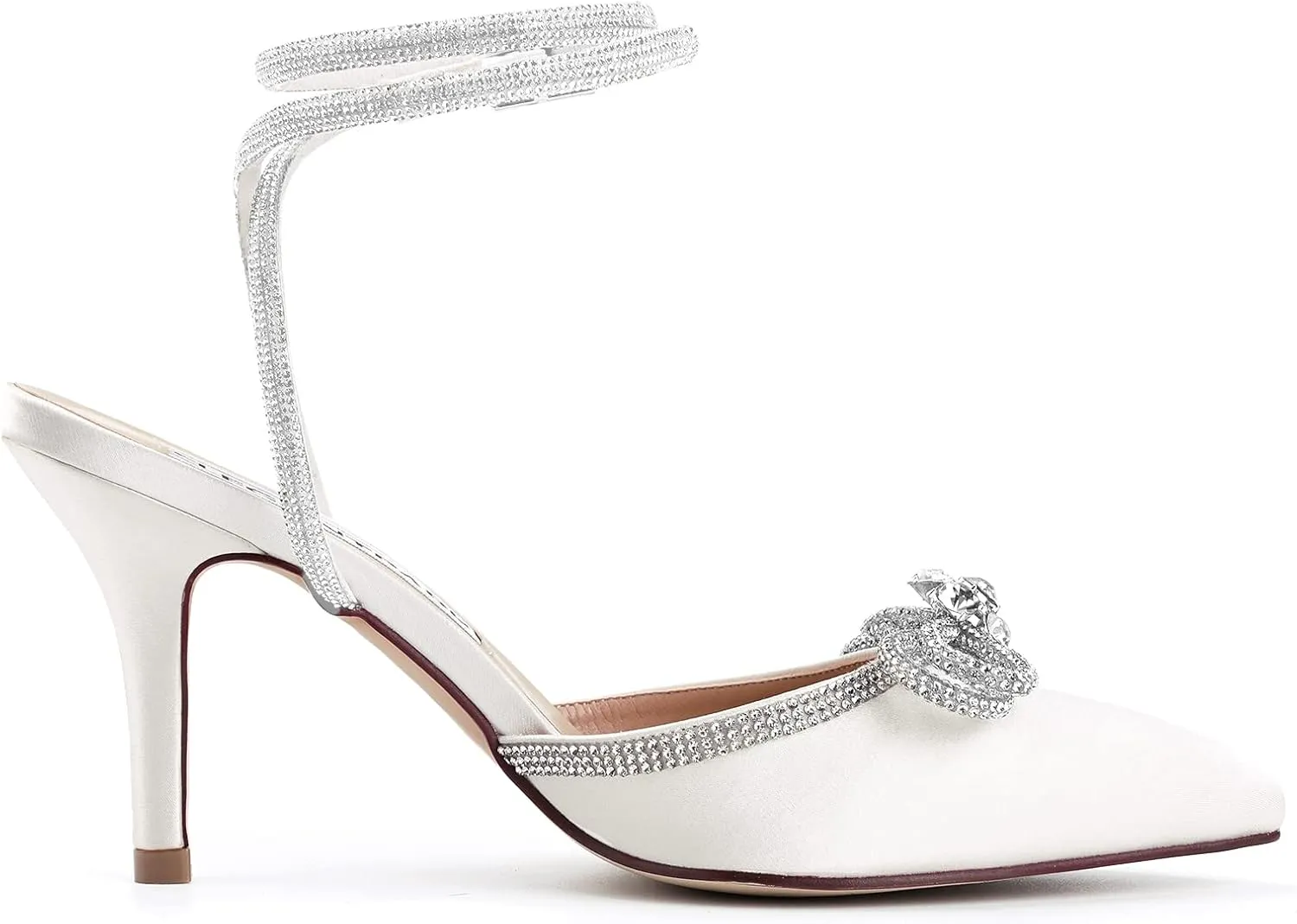 ELEGANTPARK Heels for Women Pointed Closed Toe Shoes Sexy Ankle Strap Rhinestones Bow High Heel Pumps Satin Wedding Evening Prom Dress Shoes