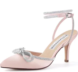 ELEGANTPARK Heels for Women Pointed Closed Toe Shoes Sexy Ankle Strap Rhinestones Bow High Heel Pumps Satin Wedding Evening Prom Dress Shoes