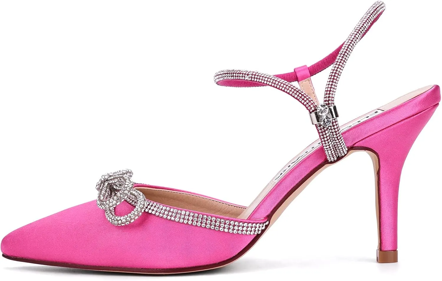 ELEGANTPARK Heels for Women Pointed Closed Toe Shoes Sexy Ankle Strap Rhinestones Bow High Heel Pumps Satin Wedding Evening Prom Dress Shoes