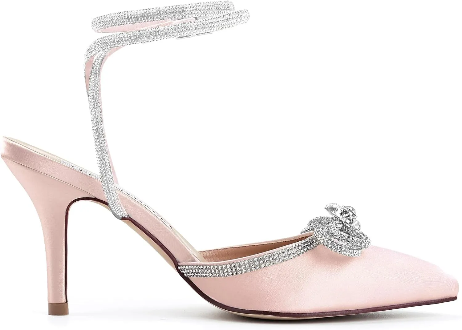 ELEGANTPARK Heels for Women Pointed Closed Toe Shoes Sexy Ankle Strap Rhinestones Bow High Heel Pumps Satin Wedding Evening Prom Dress Shoes