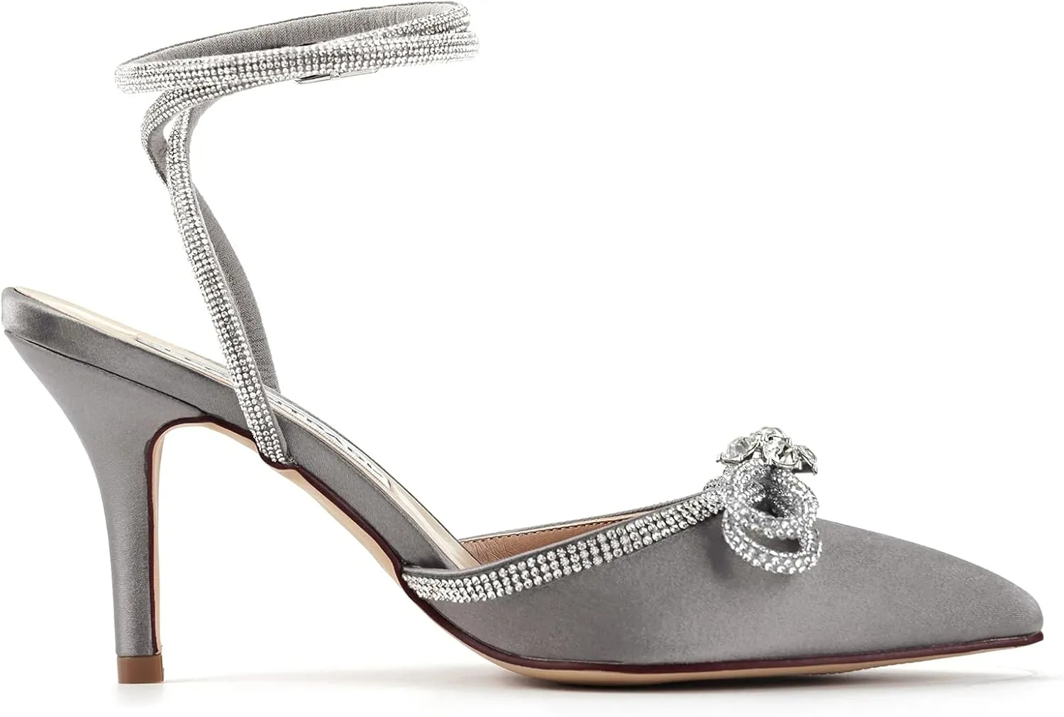 ELEGANTPARK Heels for Women Pointed Closed Toe Shoes Sexy Ankle Strap Rhinestones Bow High Heel Pumps Satin Wedding Evening Prom Dress Shoes