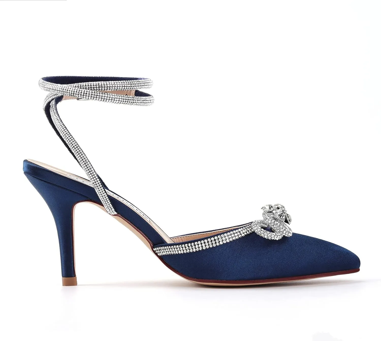 ELEGANTPARK Heels for Women Pointed Closed Toe Shoes Sexy Ankle Strap Rhinestones Bow High Heel Pumps Satin Wedding Evening Prom Dress Shoes