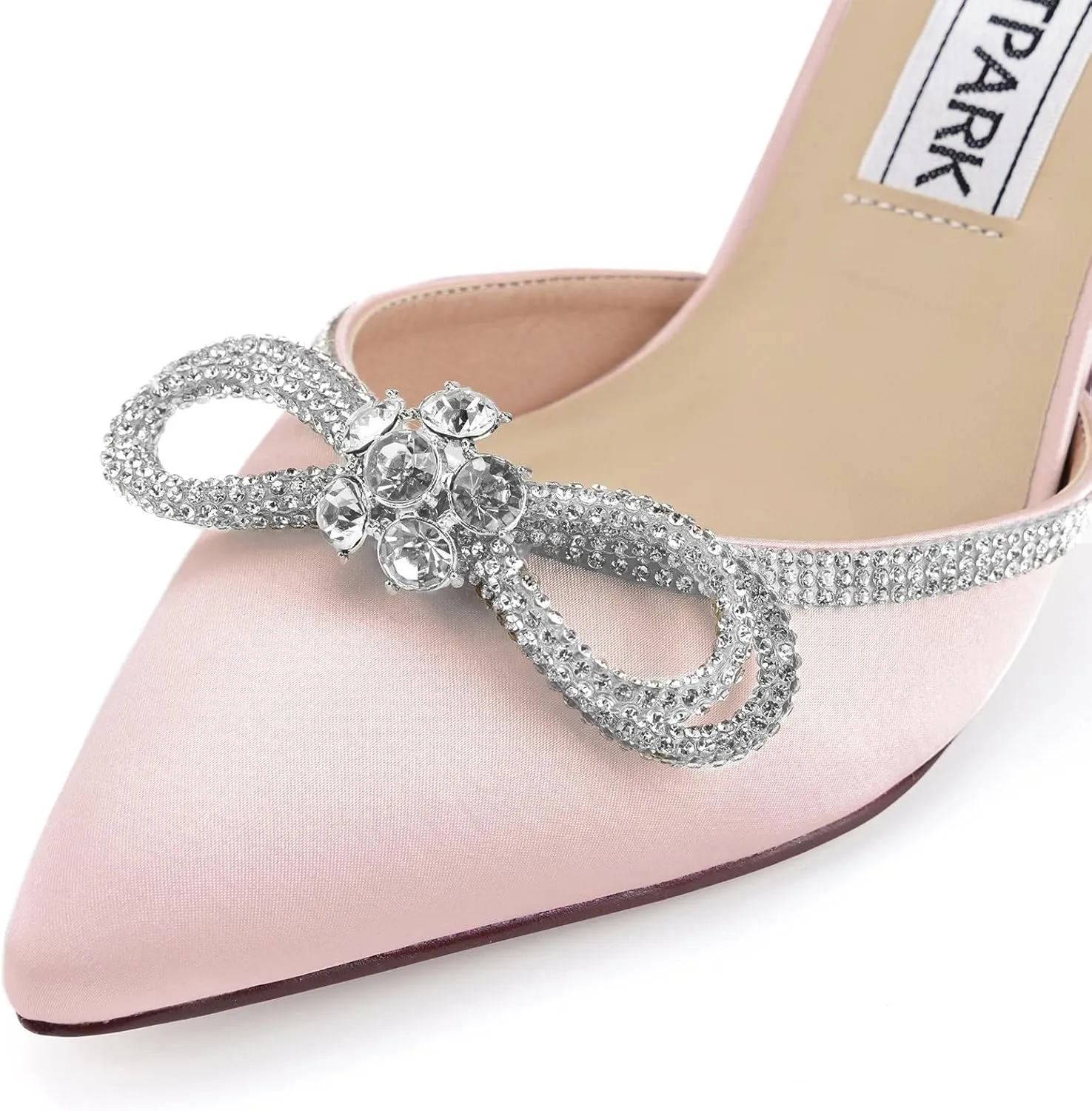 ELEGANTPARK Heels for Women Pointed Closed Toe Shoes Sexy Ankle Strap Rhinestones Bow High Heel Pumps Satin Wedding Evening Prom Dress Shoes