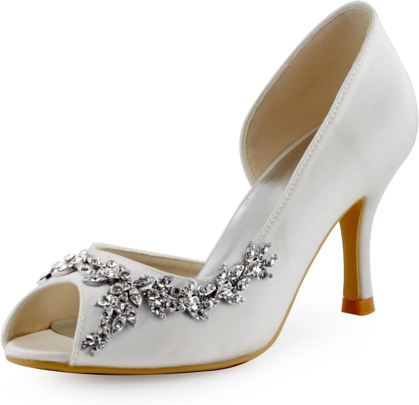 ELEGANTPARK Wedding Heels for Women Peep Toe Wedding Shoes for Bride High Heel Pumps Rhinestones Bridal Shoes Satin Evening Party Prom Dress Pumps