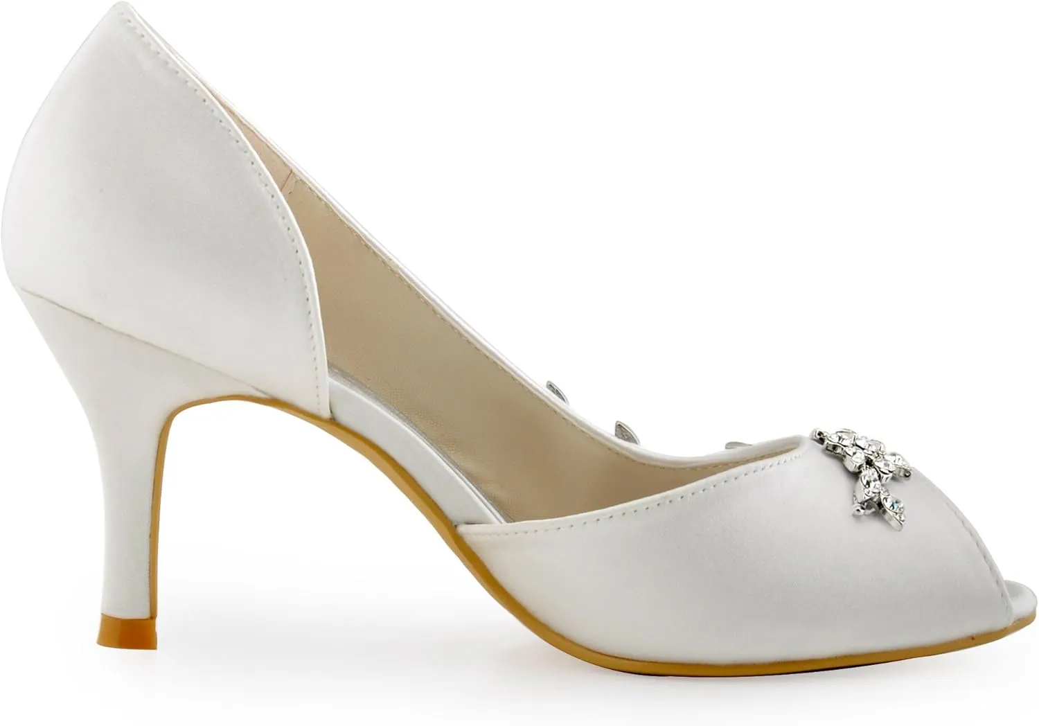 ELEGANTPARK Wedding Heels for Women Peep Toe Wedding Shoes for Bride High Heel Pumps Rhinestones Bridal Shoes Satin Evening Party Prom Dress Pumps