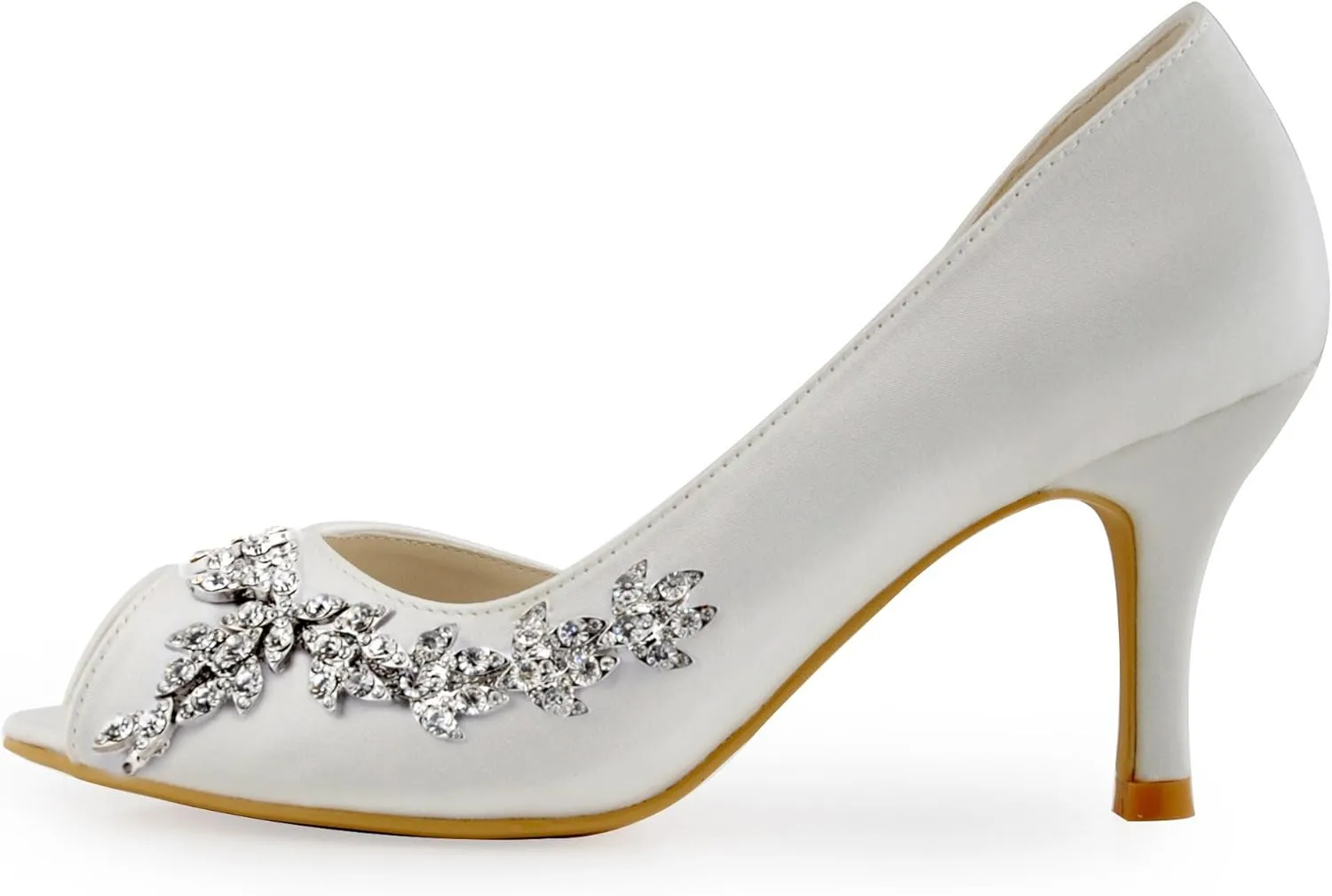 ELEGANTPARK Wedding Heels for Women Peep Toe Wedding Shoes for Bride High Heel Pumps Rhinestones Bridal Shoes Satin Evening Party Prom Dress Pumps
