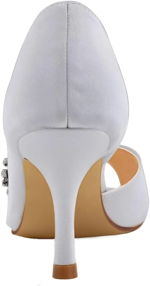 ELEGANTPARK Wedding Heels for Women Peep Toe Wedding Shoes for Bride High Heel Pumps Rhinestones Bridal Shoes Satin Evening Party Prom Dress Pumps
