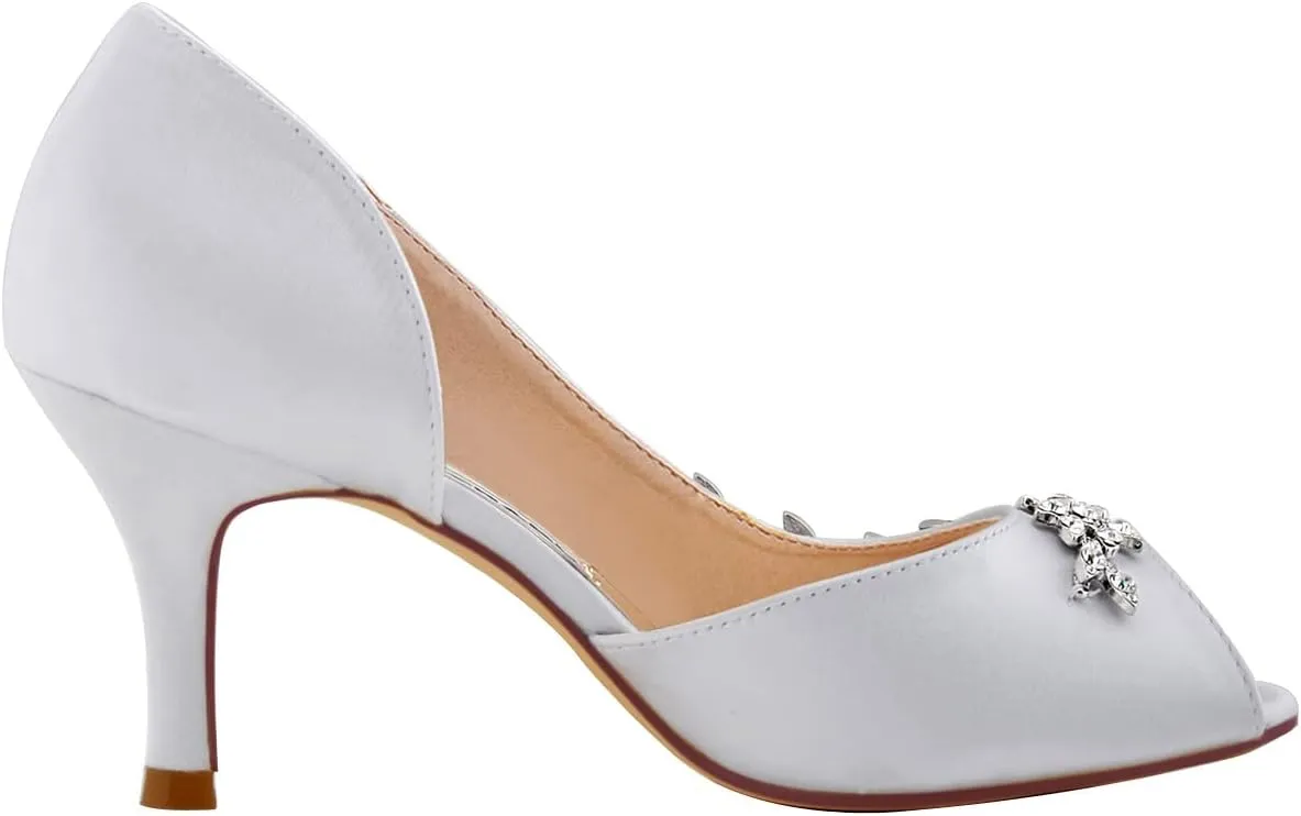 ELEGANTPARK Wedding Heels for Women Peep Toe Wedding Shoes for Bride High Heel Pumps Rhinestones Bridal Shoes Satin Evening Party Prom Dress Pumps